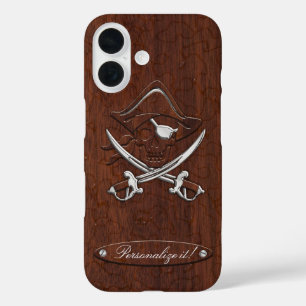 Personalise it! Wet Nautical Mahogany Pirate Skull iPhone 16 Case