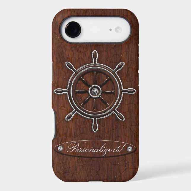 Personalise it! Wet Nautical Mahogany Wheel (Back)