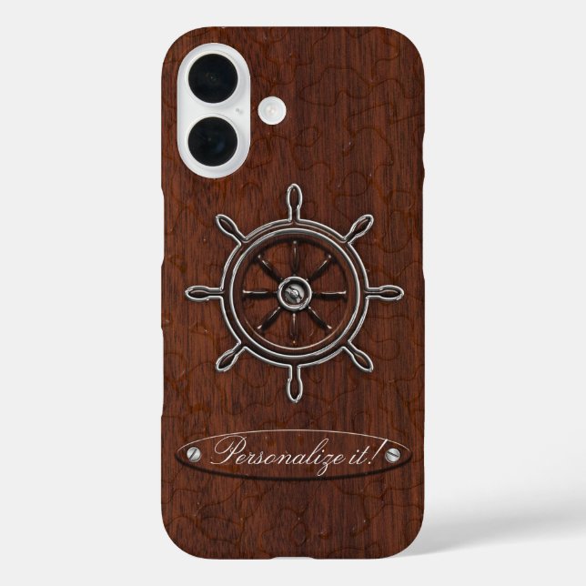 Personalise it! Wet Nautical Mahogany Wheel Case-Mate iPhone Case (Back)