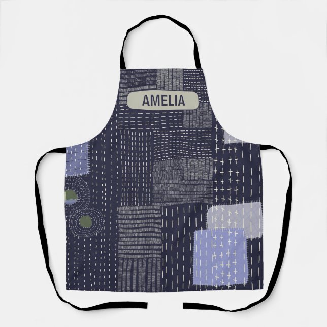 Personalise Japanese sashiko resembling pattern Apron (Front)