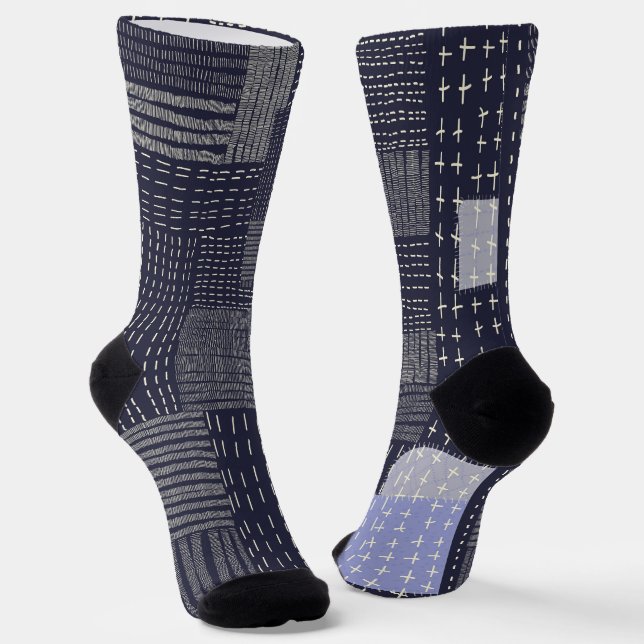 Personalise Japanese sashiko resembling pattern Socks (Angled)