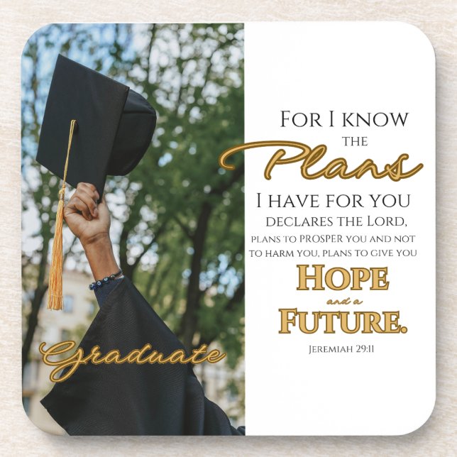 Personalise Jeremiah 29:11 Grad Cap Scripture Coaster (Front)