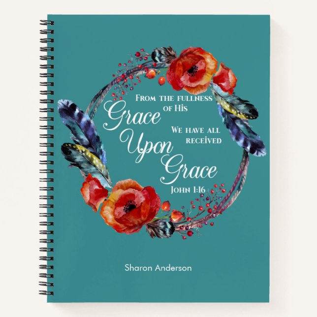 Personalise John 1:16 Grace Upon Grace Scripture Notebook (Front)