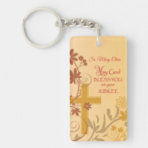 Personalise, Jubilee Anniversary Nun Cross, Swirls Key Ring