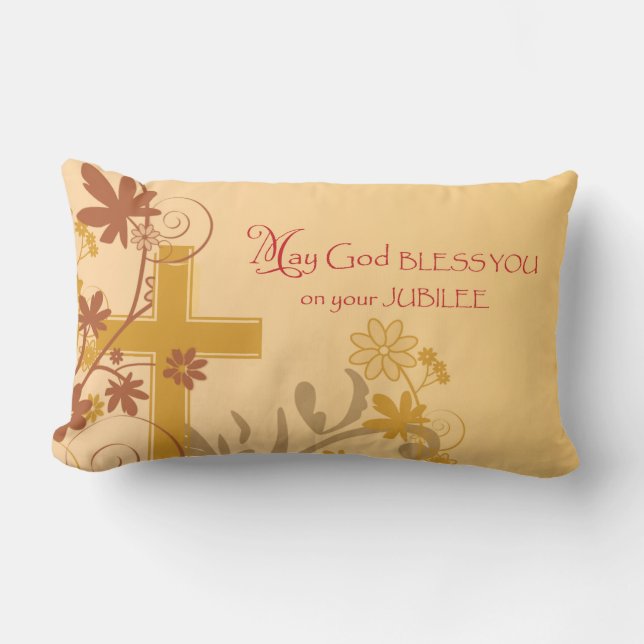 Personalise, Jubilee Anniversary Nun Cross, Swirls Lumbar Cushion (Front)