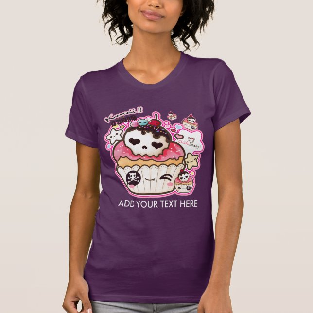 Personalise kawaii cute skull cupacke T-Shirt (Front)
