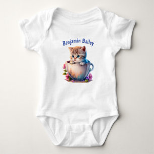 Personalise Kitten in a tea cup Baby Bodysuit