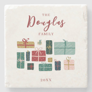Personalise Kraft Family Christmas Gifts Stone Coaster