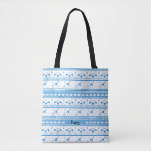 Personalise Labrador Guide Dog Tale Pattern Blue Tote Bag