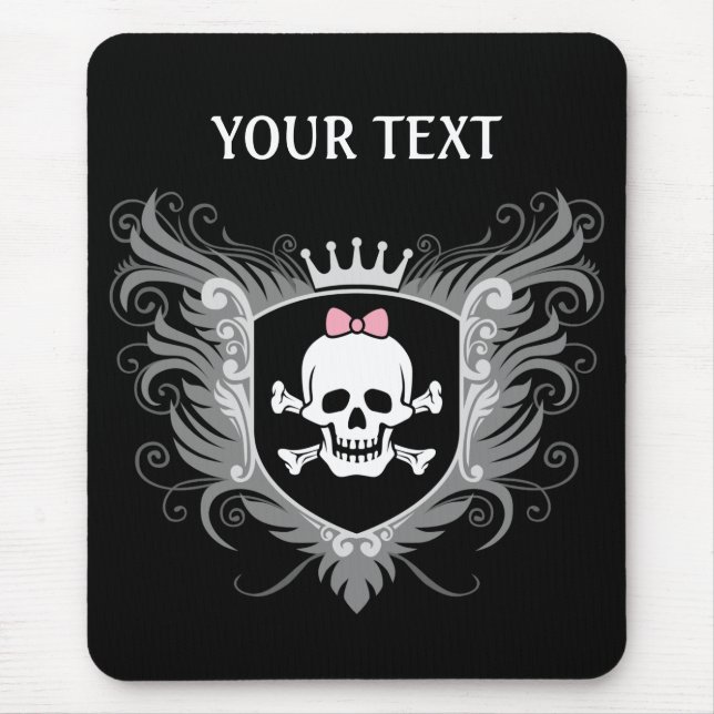 Personalise Lady Skull Crest [dark] Mouse Pad (Front)