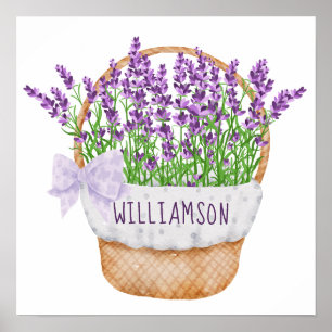 Personalise Lavender Floral Purple Green Basket Poster