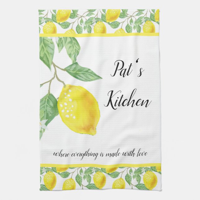 Personalise Lemon Pattern Tea Towel (Vertical)