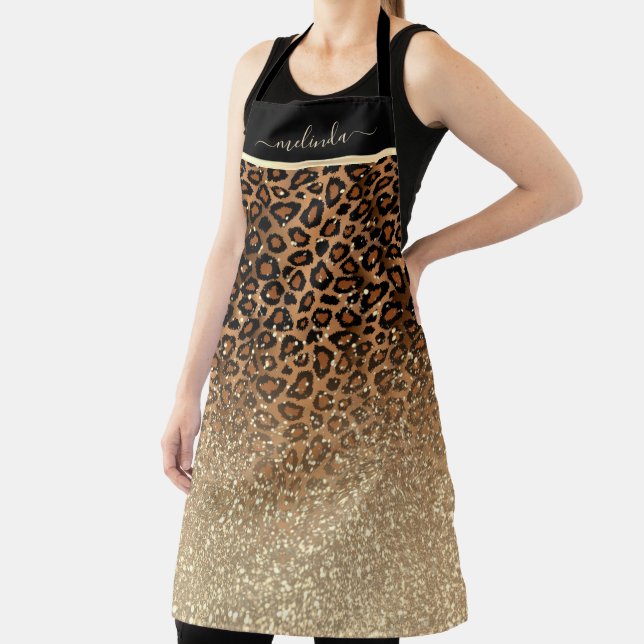 Personalise Leopard Glitter Animal Print Apron (Insitu)