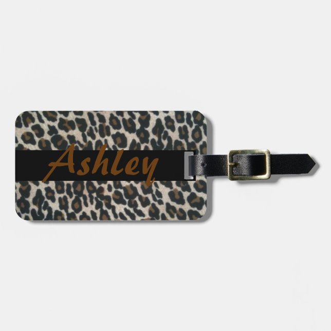 Personalise Leopard Print Band Luggage Tag (Front Horizontal)
