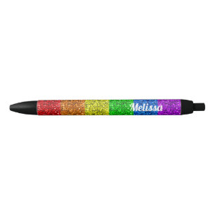 Personalise LGBT flag vibrant sparkles Black Ink Pen