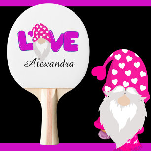 Personalise Love Gnome Heart Pink  Purple   Ping Pong Paddle