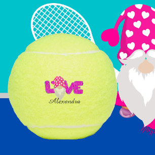 Personalise Love Gnome Heart Pink Purple Tennis Balls