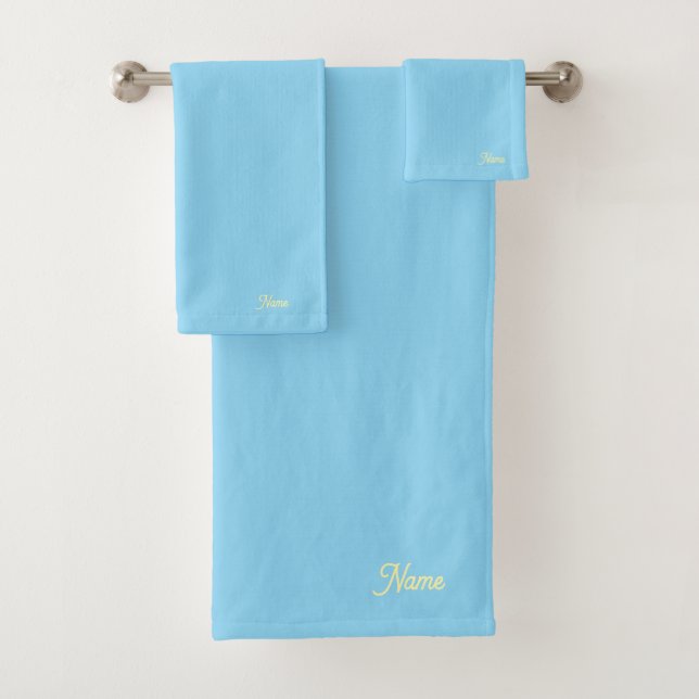 Personalise Lt Blue + Yellow Gift Personal      Bath Towel Set (Insitu)