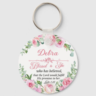 Personalise Luke 1:45 Mother's Day Pink Rose Key Ring