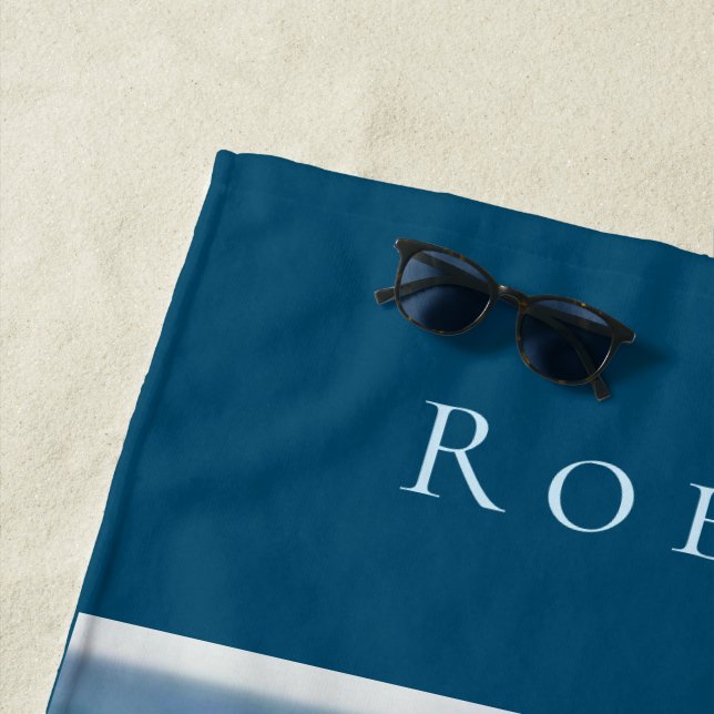 Personalise Marine Theme Hello Summer Adventure   Beach Towel (In Situ)