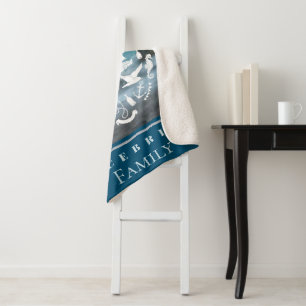 Personalise Marine Theme Hello Summer Adventure Sherpa Blanket