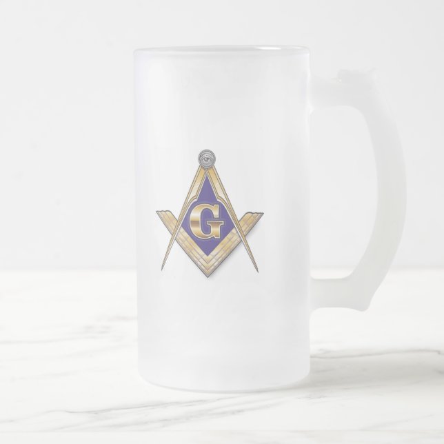 Personalise Masonic & Shriners Emblem Frosted Glass Beer Mug (Right)
