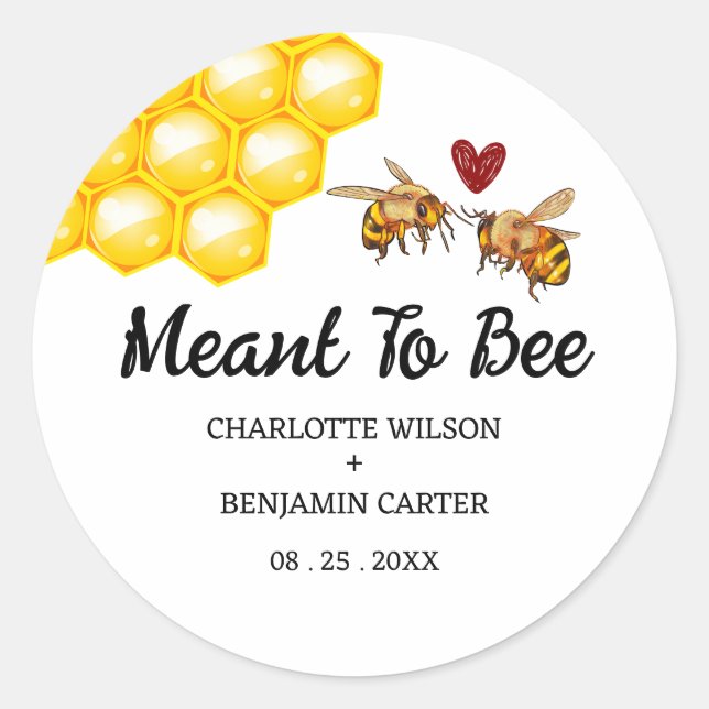Personalise Meant To Bee Wedding Envelope & Favour Classic Round Sticker (Front)