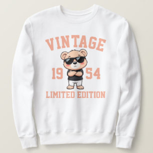 personalise Mens Vintage Birthday Born Teddy Bear Sweatshirt