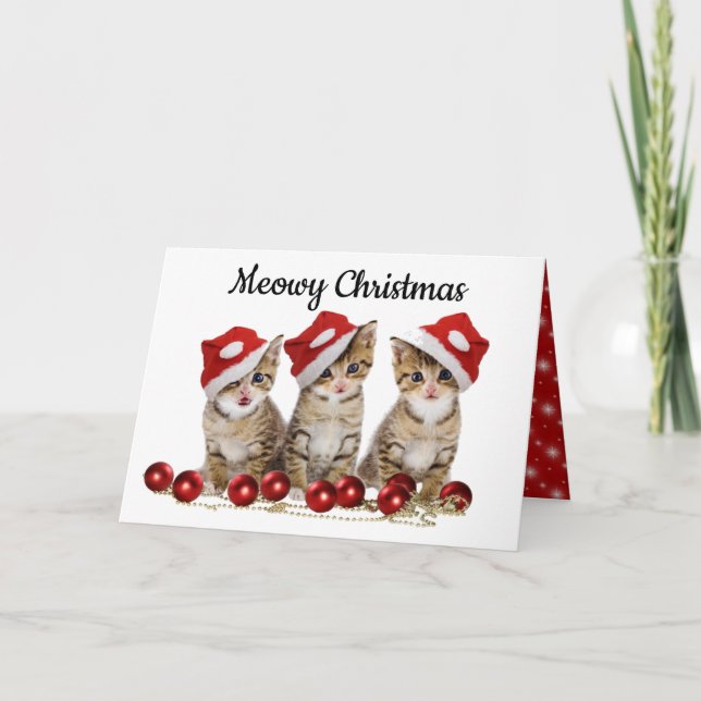 Personalise Meowy Christmas Card for Cat Lovers (Front)