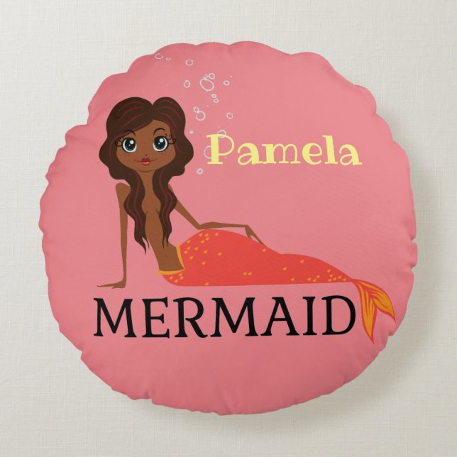 Personalise Mermaid Design Round Cushion (Front)