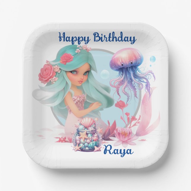 Personalise Mermaid Party  Paper Plate (Front)