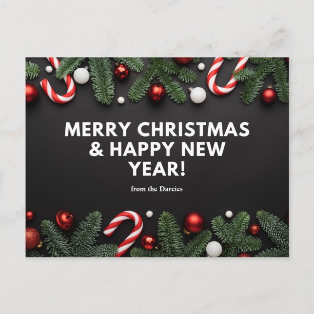 Personalise Merry Christmas & Happy New Year Desig Postcard (Front)