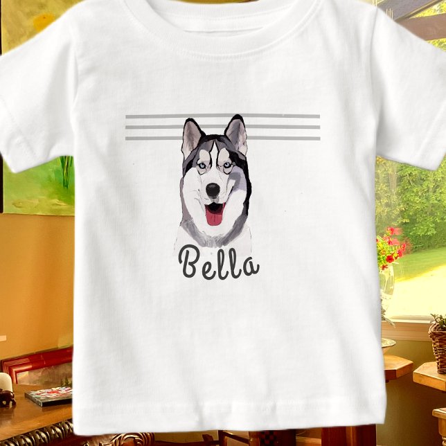 Personalise Message Siberian Husky Baby T-Shirt (Creator Uploaded)