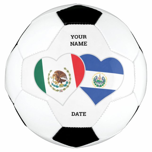 Personalise Mexican Salvadorian Flag Hearts Soccer Ball (Front)