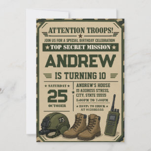 Personalise Military Army Birthday Invitation