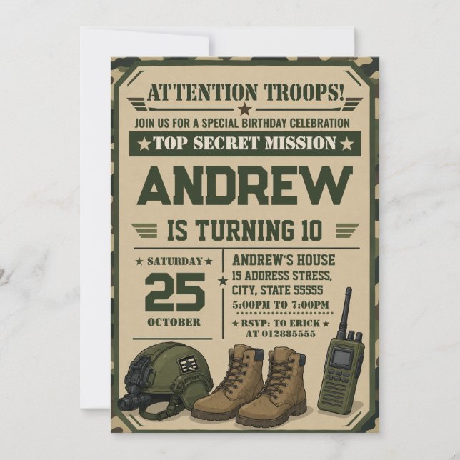 Personalise Military Army Birthday Invitation (Front)
