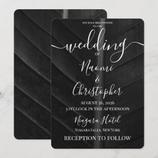 Personalise: Minimal Black Leaf Texture Wedding Invitation
