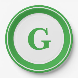 Personalise: Minimalist Circle Bold Green Initial Paper Plate