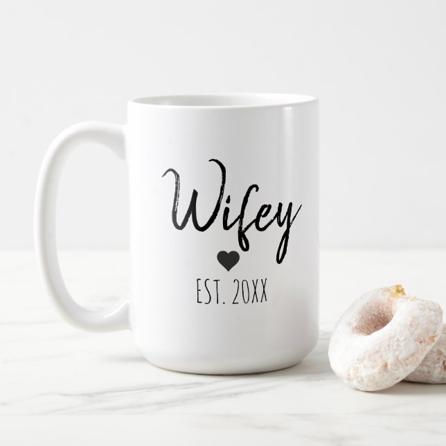 Personalise Minimalist Simple Wife Year Coffee Mug (With Donut)