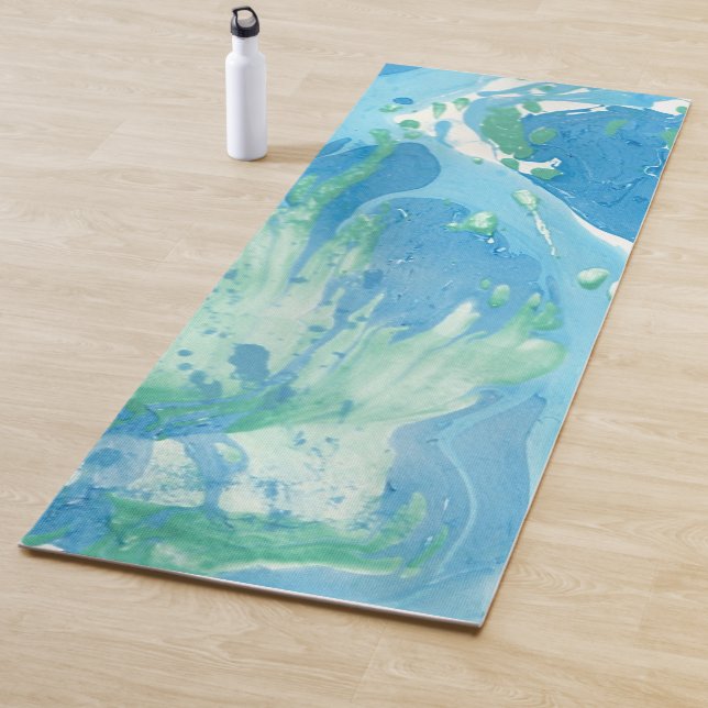 Personalise Modern Abstract Art Template Blue Yoga Mat (In Situ)