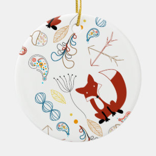 Personalise Modern Fox Woodland Pattern Ceramic Tree Decoration