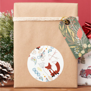 Personalise Modern Fox Woodland Pattern Classic Round Sticker