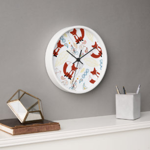Personalise Modern Fox Woodland Pattern Clock