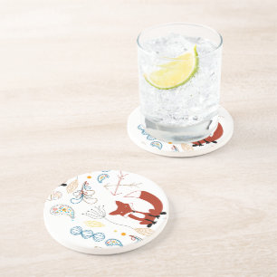 Personalise Modern Fox  Woodland Pattern Coaster