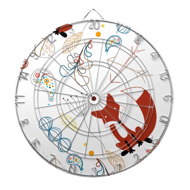 Personalise Modern Fox  Woodland Pattern Dartboard (Front)
