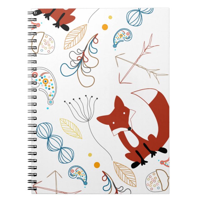 Personalise Modern Fox  Woodland Pattern Spiral Notebook (Front)
