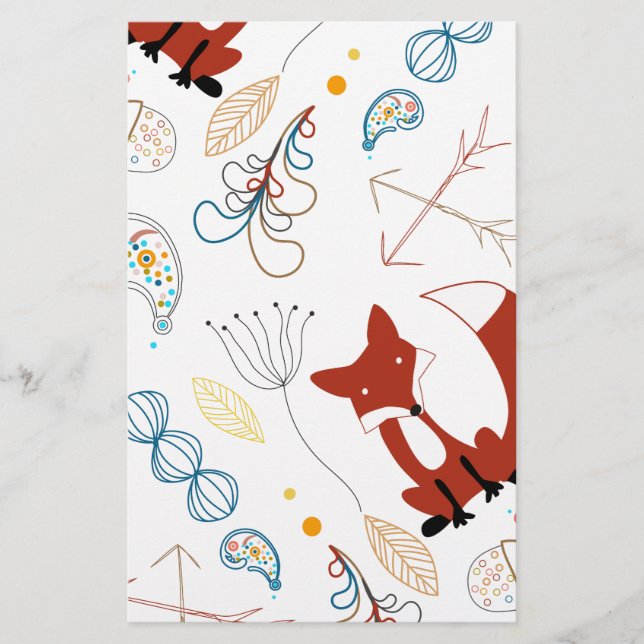 Personalise Modern Fox  Woodland Pattern Stationery (Front)