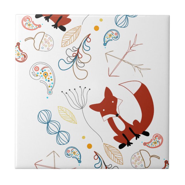Personalise Modern Fox  Woodland Pattern Tile (Front)