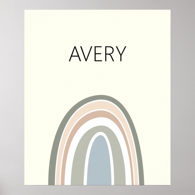 Personalise Modern Hue Rainbow Nursery Art Poster (Front)