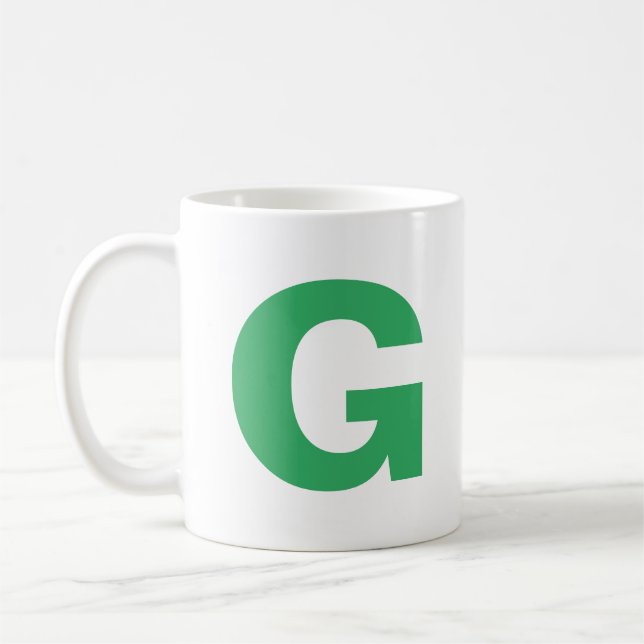 Personalise Modern Script Green Initial Monogram  Coffee Mug (Left)